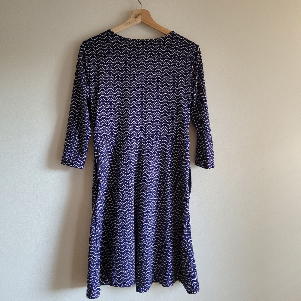Title Nine Wrappers Delight Dress Pallay Faux Wrap 3/4 Slv Zip Pockets M - Picture 3 of 10